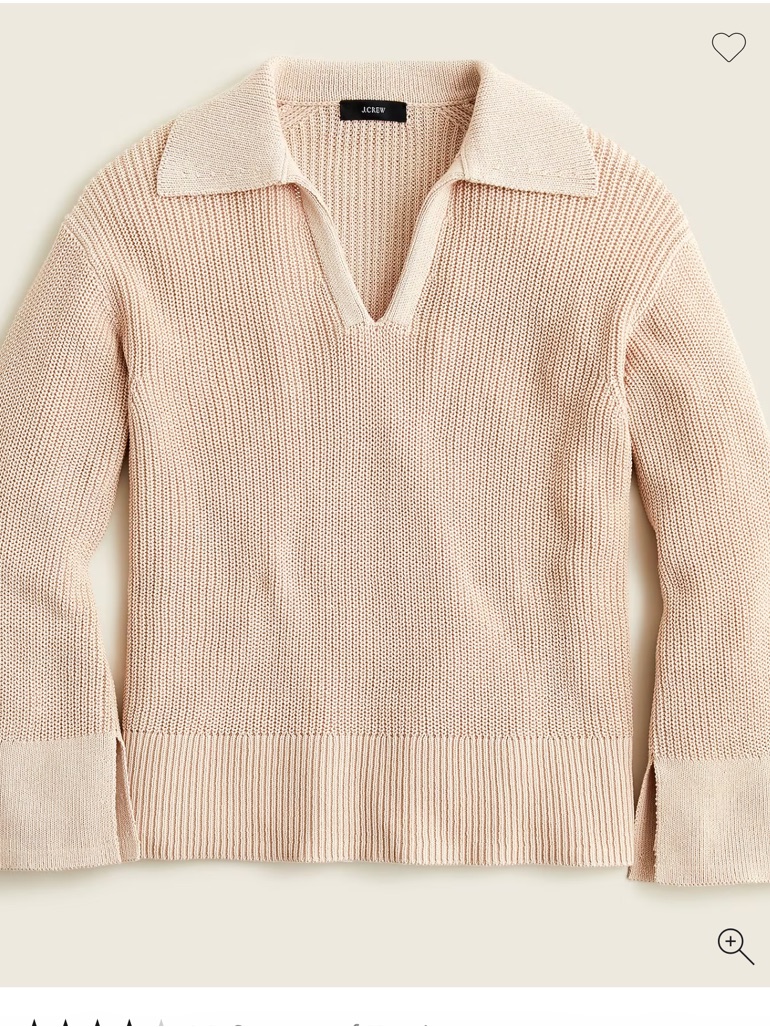 J. Crew Women's Ribbed Knit Relaxed Collared Sweater Dark Beechwood Cream Size S
